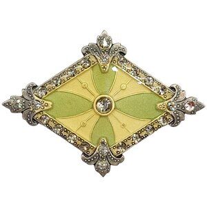 Catherine Popesko Green Yellow Enamel Brooch Pin, Signed